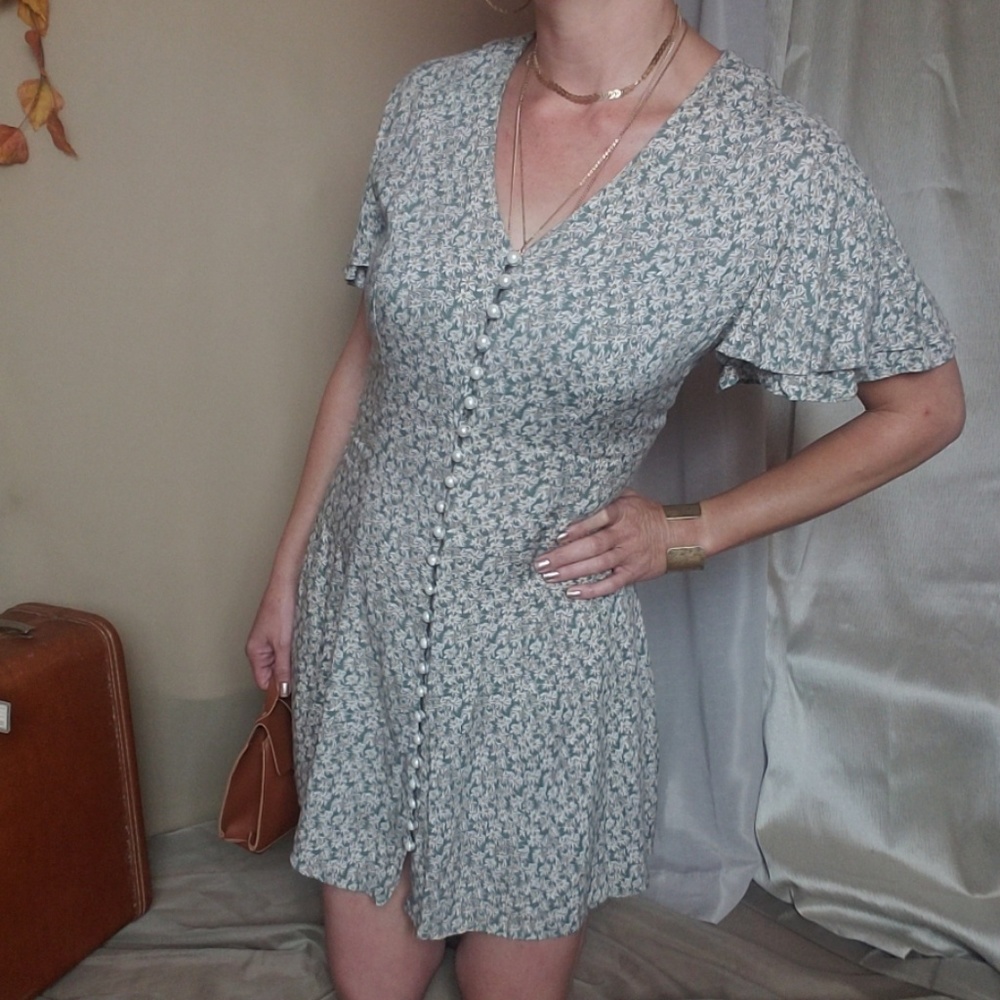 Vintage Mint Green Floral Button-Front Dress - Picture 5 of 7